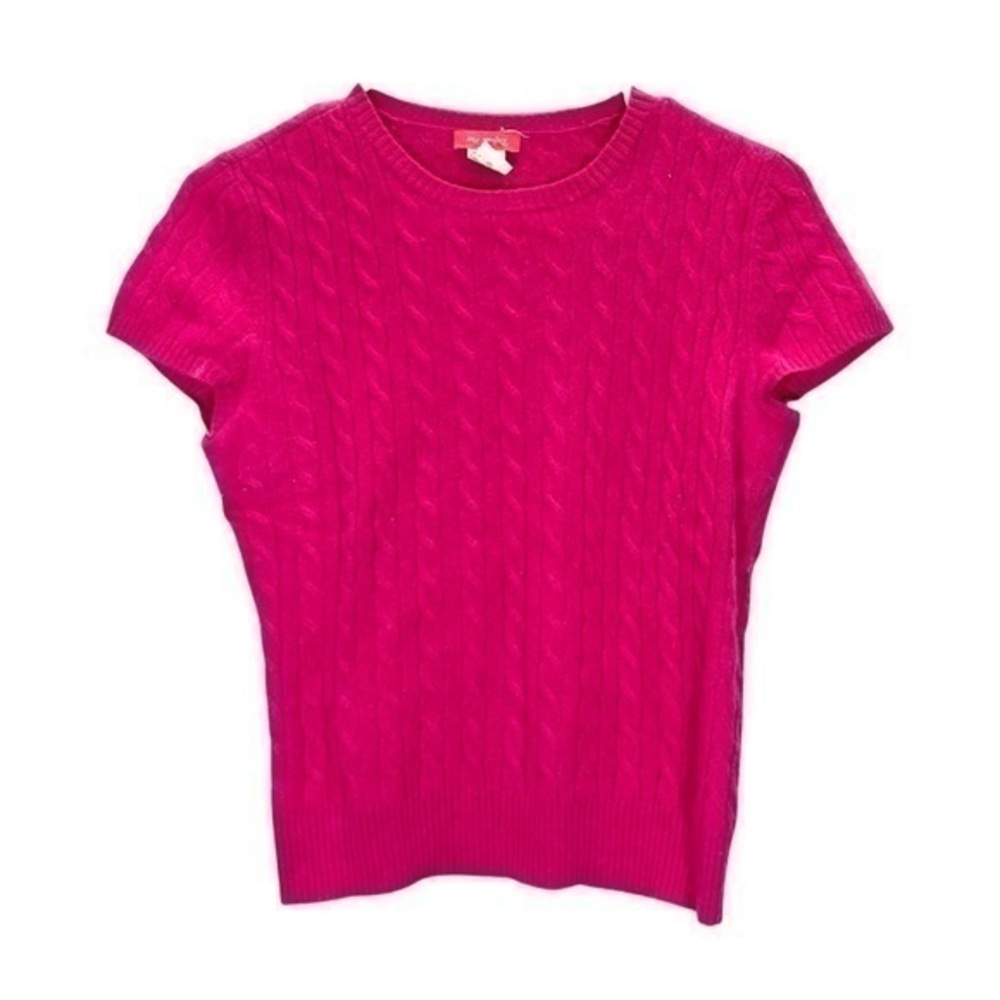 Vintage Definite View Barbiecore Hot Pink Cap Sleeve Knit 100% Cashmere Sweater